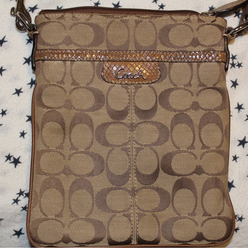 Coach Tan and Brown Signature Crossbody